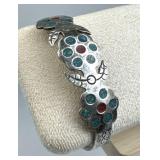925 Silver Vtg Native American Turqoise Inlay Cuff