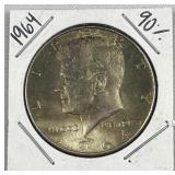 1964 JFK 90% Silver Half Dollar, US 50c Coin