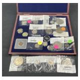 Mini Coin Collection w/ Silver in Wooden Box