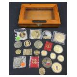 Box of Pearl Harbor-WWII Etc Coins, Plated