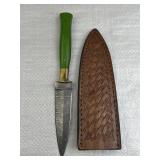 Damascus Steel Stiletto Blade Knife w/ Sheath