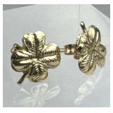 14K Yellow Gold Four Leaf Clover Post Earrings