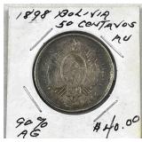 1898 Silver Bolivia 50 Centavos, AU