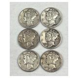 (6) 1930s-40s Mercury Silver Dimes, US 90%
