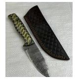 Damascus Steel Fixed Blade Knife w/ Sheath