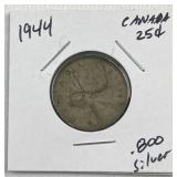 1944 Canada Silver Moose Quarter .800