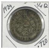 1929 Guatemala Silver 1/4 Quetzal .720