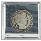 1907-D Barber Silver Half Dollar, US 90% Coin
