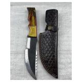 Lg Handmade Steel Fixed Blade Knife w/ Sheath