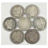 (7) 1900-1916 Barber Silver Dimes, US 90%