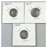 (3) Early Date 1916-19 Mercury Silver Dimes, 90%