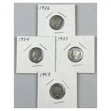 (4) 1923-1926 Mercury Silver Dimes, US 90%