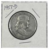 1953-D Franklin Silver Half Dollar, US 90% Coin