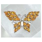 925 Silver Orange Zirconia & White Topaz Butterfly