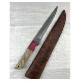 Damascus Steel Long Fillet Knife w/ Sheath