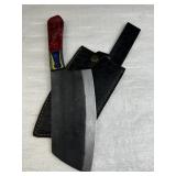 Lg Handmade Steel Fixed Cleaver Knife w/ Sheath