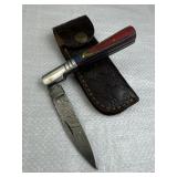 Damascus Steel Folding Blade Knife w/ Sheath