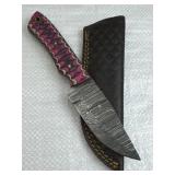 Damascus Steel Fixed Blade Knife w/ Sheath