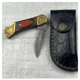 Damascus Steel Folding Blade Knife w/ Sheath