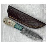 Damascus Steel Fixed Blade Knife w/ Sheath