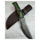 Lg Damascus Steel Huntsman Knife w/ Sheath