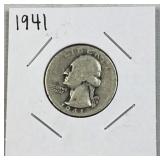 1941 Silver Washington Quarter, US 90% Coin