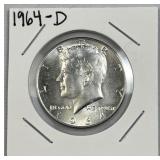 1964-D JFK 90% Silver Half Dollar UNC, 50c Coin
