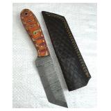 Damascus Steel Fixed Tanto Blade Knife w/ Sheath