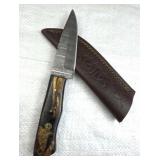 Damascus Steel Fixed Blade Knife w/ Sheath