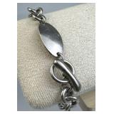 925 Silver Cable Chain Toggle Bracelet w/ Engravab