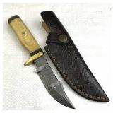 Damascus Steel Fixed Blade Knife w/ Sheath