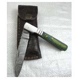 Damascus Steel Folding Blade Knife w/ Sheath