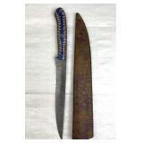 Damascus Steel Long Fillet Blade Knife w/ Sheath