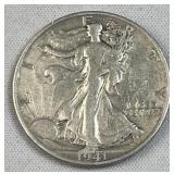 1941-D Walking Liberty Silver Half Dollar, US 90%