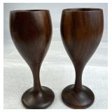 2 Vintage Mid Century Hand-Turned Wooden Goblets