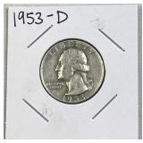 1953-D Silver Washington Quarter, US 90% Coin