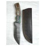 Damascus Steel Fixed Blade Knife w/ Sheath