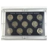 US Wartime Silver Nickels Complete 11 Coin Set