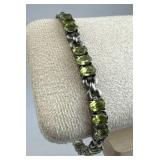 925 Silver Alternating 3 Oval Peridot Tennis Brace
