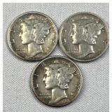 1945-P,D,S Silver Mercury Dimes, 90% Coins