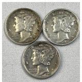 1944-P,D,S Silver Mercury Dimes, 90% Coins