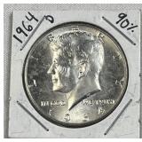 1964-D JFK 90% Silver Half Dollar, US 50c Coin