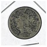 1869 US 3 Cent Nickel Coin, Fine, Toned