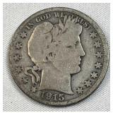 1915-S Barber Silver Half Dollar, US 90%