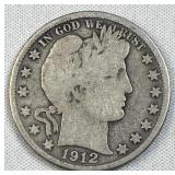1912-D Barber Silver Half Dollar, US 90%