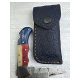 Damascus Steel TX Folding Blade Knife w/ Sheath