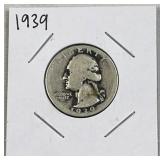 1939 Silver Washington Quarter, US 90% Coin