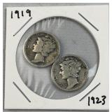 1919 & 1923 Mercury Silver Dimes, US 90%
