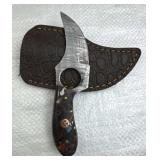 Damascus Steel Fixed Karambit Blade Knife w Sheath