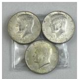 (3) 1968-D JFK 40% Silver Half Dollar, US 50c